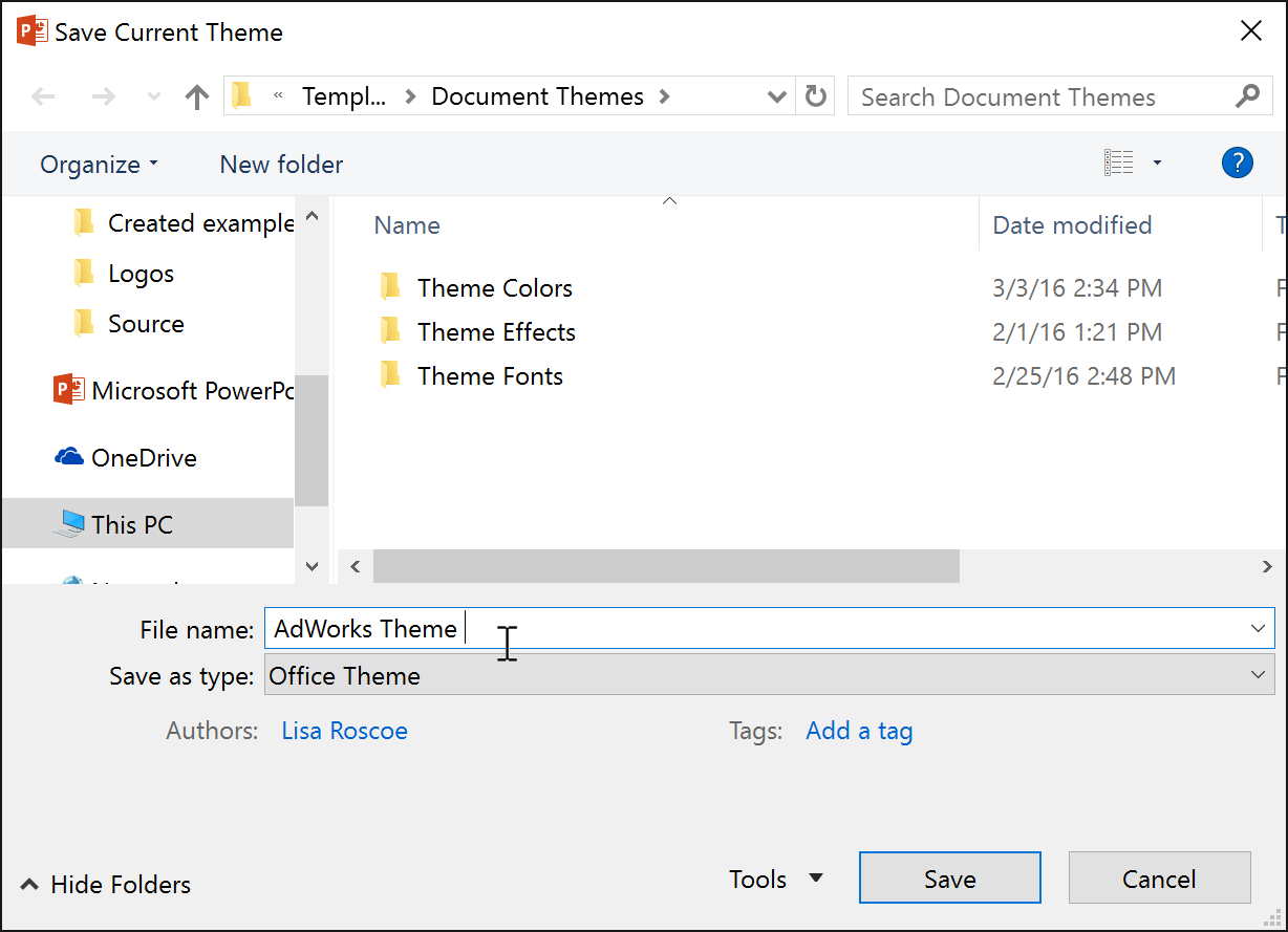 typing a file name for the theme typing a file name for the theme